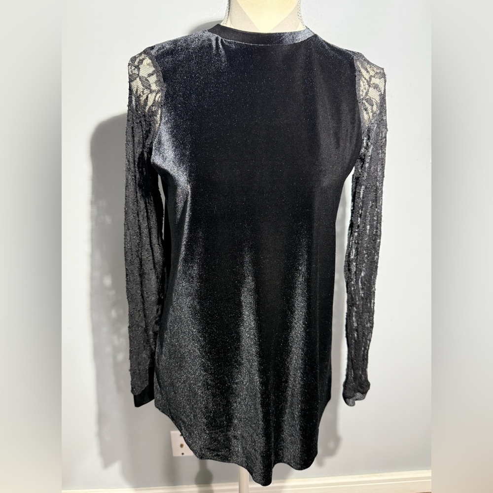 Black Velvet Top‎ with Lace Sleeves